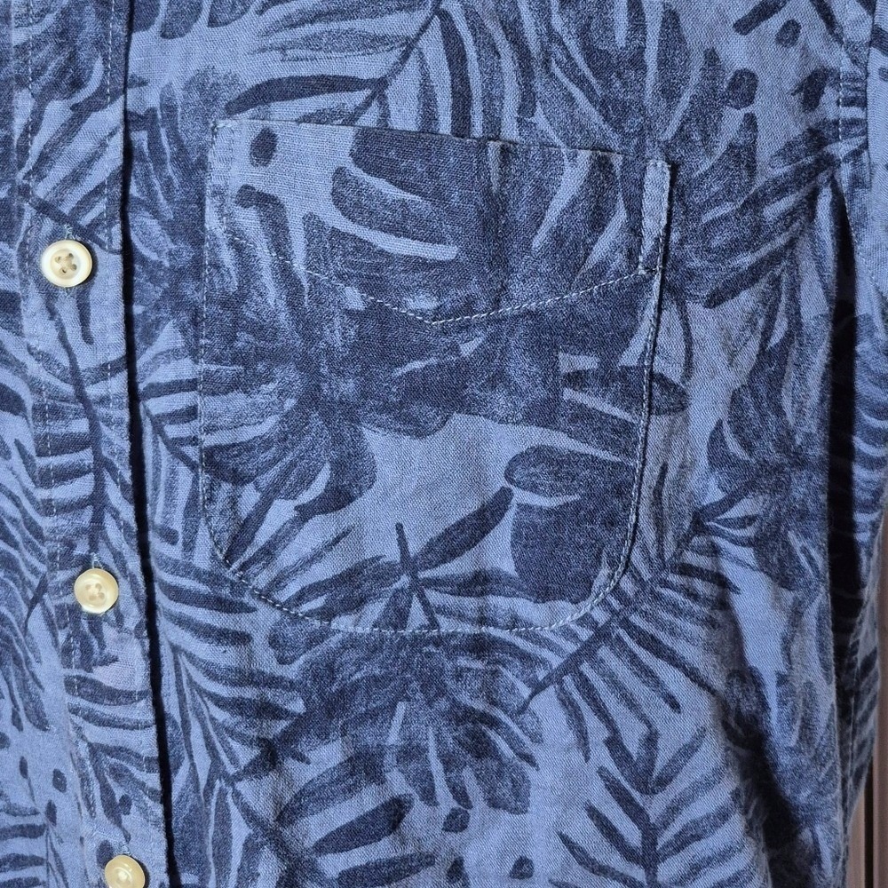 Gap Hawaiian blue linen short sleeve button shirt monsterra‎ leaf mens small - Picture 14 of 15